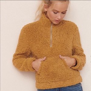 Garage Mock Neck Quarter-Zip Brown Sherpa Pullover